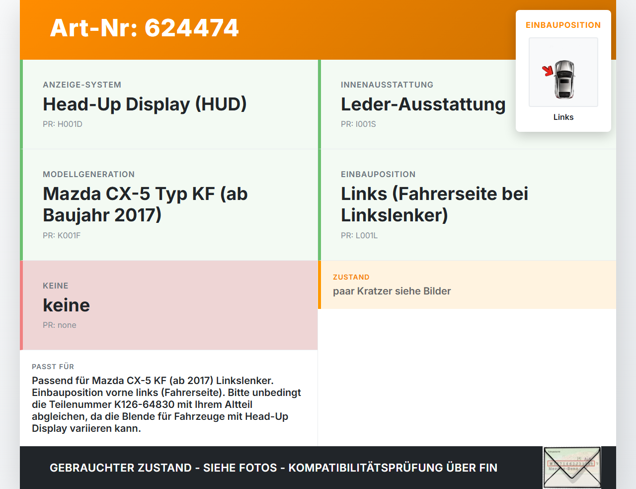 Mazda CX-5 KF ab17 Luftdusche Luftdüse Links Mazda CX-5 KF ab17 28.01.2019 AV12364830B02AJ K126-64830 gebraucht Vorschau 3