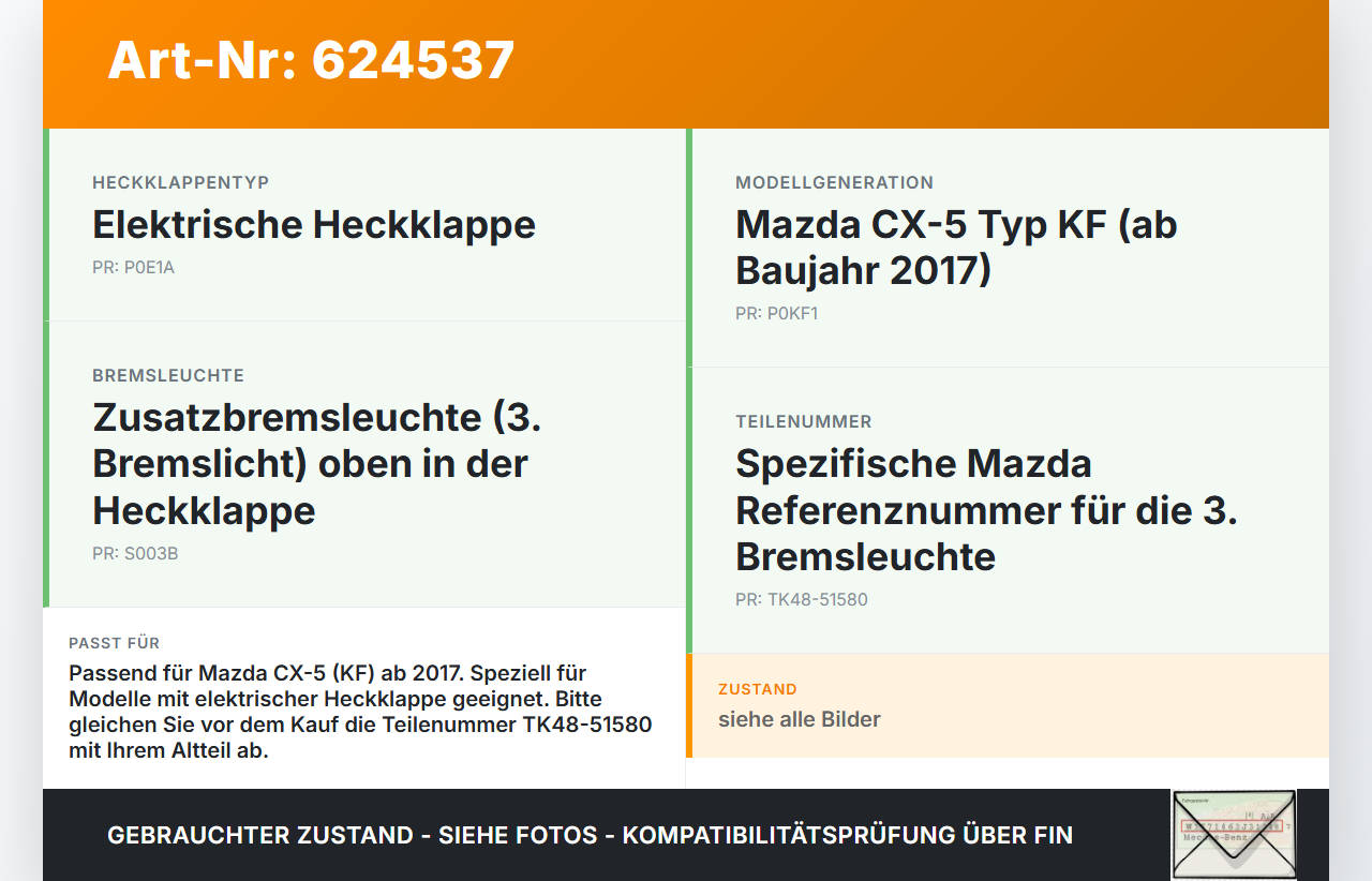 Mazda CX-5 KF ab17 Bremslicht 3. Bremsleuchte für Klappe Mazda CX-5 KF ab17 28.01.2019 TK48-51580 gebraucht Vorschau 3