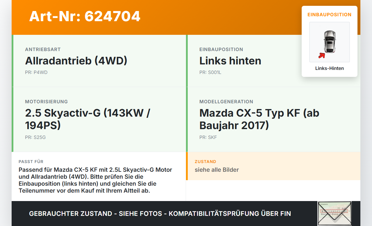 Mazda CX-5 KF ab17 Sky 2,5 143KW Motorlager Motorhalter Links Hinten Mazda CX-5 KF ab17 28.01.2019 gebraucht Vorschau 3