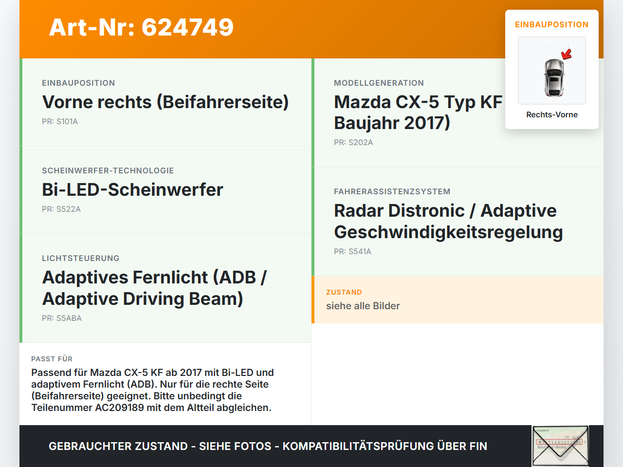 Mazda CX-5 KF ab17 Steuergerät SG ADB Modul für Scheinwerfer Rechts Vorne Mazda CX-5 KF ab17 28.01.2019 CDJ0058A... Vorschau 3
