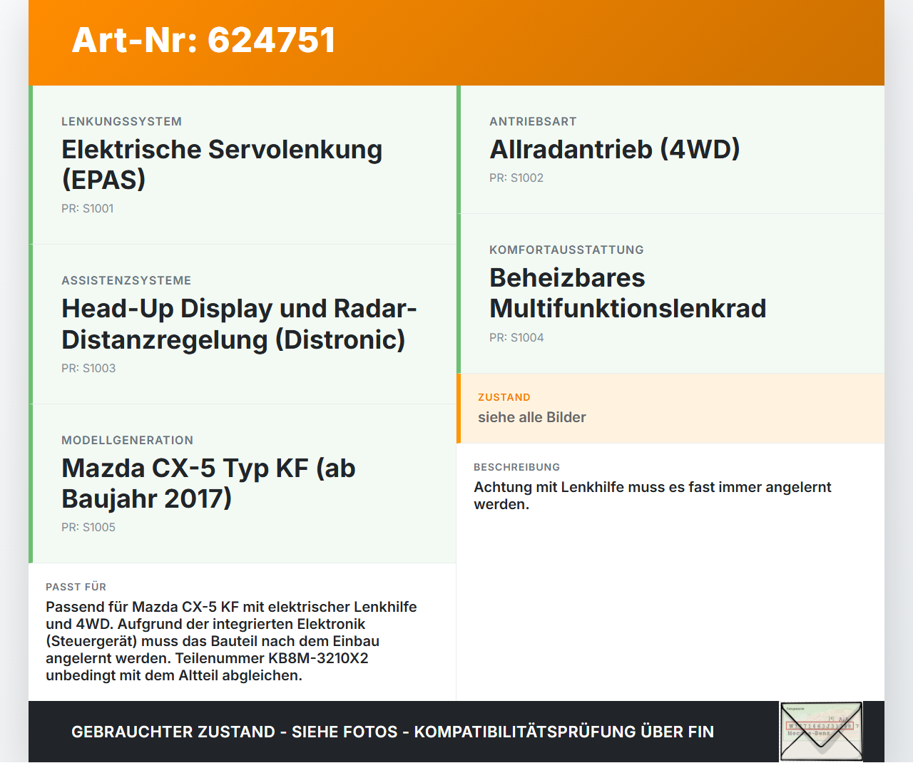 Mazda CX-5 KF ab17 Lenkhilfe elektr. Lenksäule Mazda CX-5 KF ab17 28.01.2019 KB8M-3210X2 J001-019614 JJ501-004411... Vorschau 3