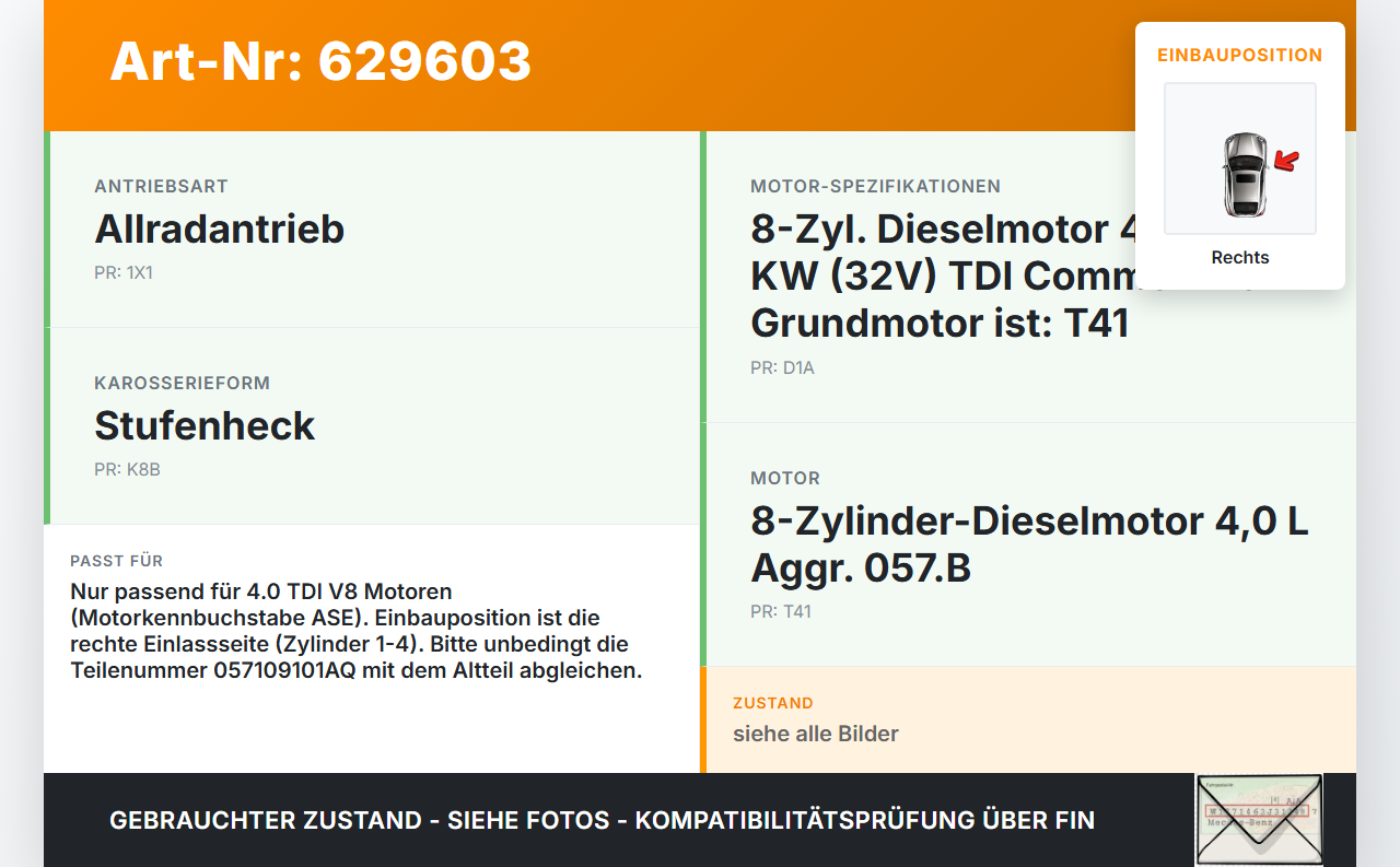 Audi A8 D3 4E 02-05 TDI 4,0 202KW ASE Nockenwelle Rechts Einlass 1-4 Audi A8 D3 4E 02-05 20.11.2003 057109101AQ... Vorschau 3