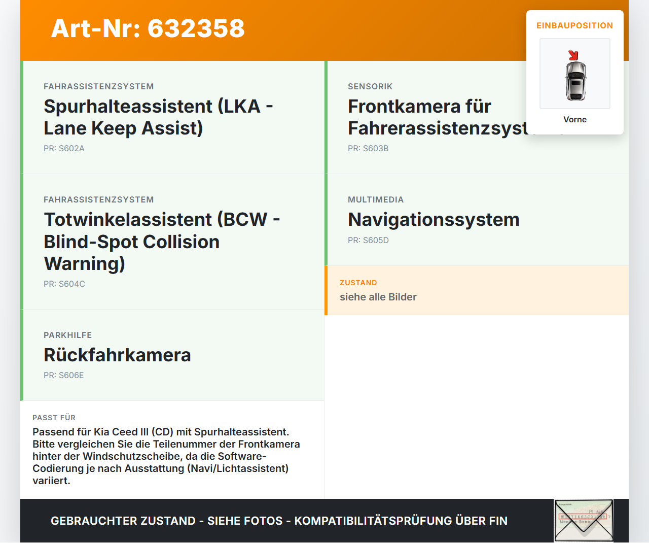 Kia Ceed III CD 18-22 T-GDi 1,4 103KW Kamera Spurassistent Sensor Vorne Kia Ceed III CD 18-22 19.06.2019... Vorschau 3