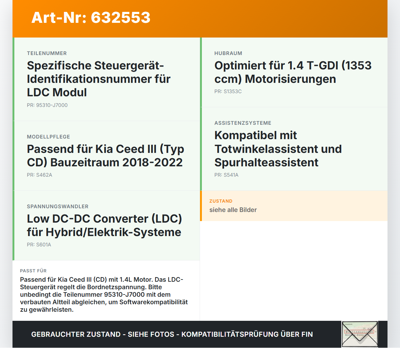 Kia Ceed III CD 18-22 Steuergerät ECU Modul Y LDC SG Kia Ceed III CD 18-22 19.06.2019 95310-J7000 gebraucht Vorschau 3
