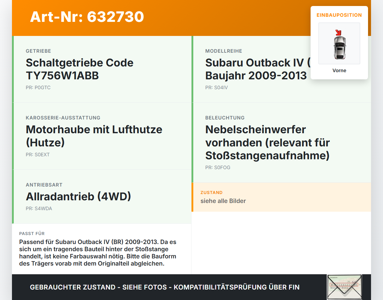 Subaru Outback IV BR 09-13 Träger Pralldämpfer für Stoßstange Vorne Subaru Outback IV BR 09-13 18.11.2010 gebraucht Vorschau 3