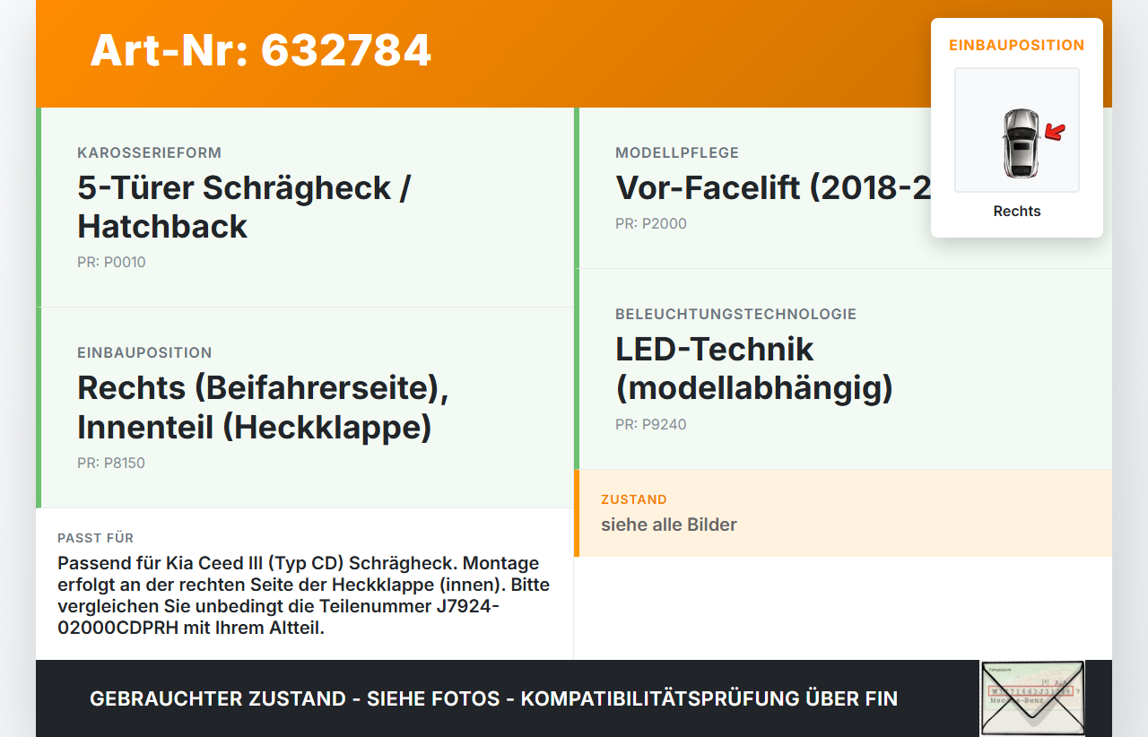 Kia Ceed III CD 18-22 Rückleuchte Heckleuchte für Klappe Rechts Kia Ceed III CD 18-22 19.06.2019 J7924-02000CDPRH... Vorschau 3
