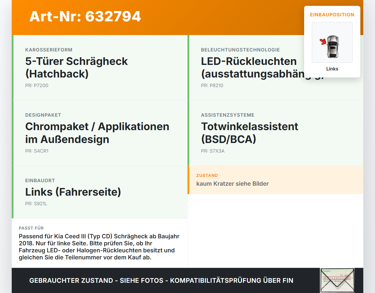 Kia Ceed III CD 18-22 Rückleuchte Rücklicht Heckleuchte Links orig Kia Ceed III CD 18-22 19.06.2019... Vorschau 3