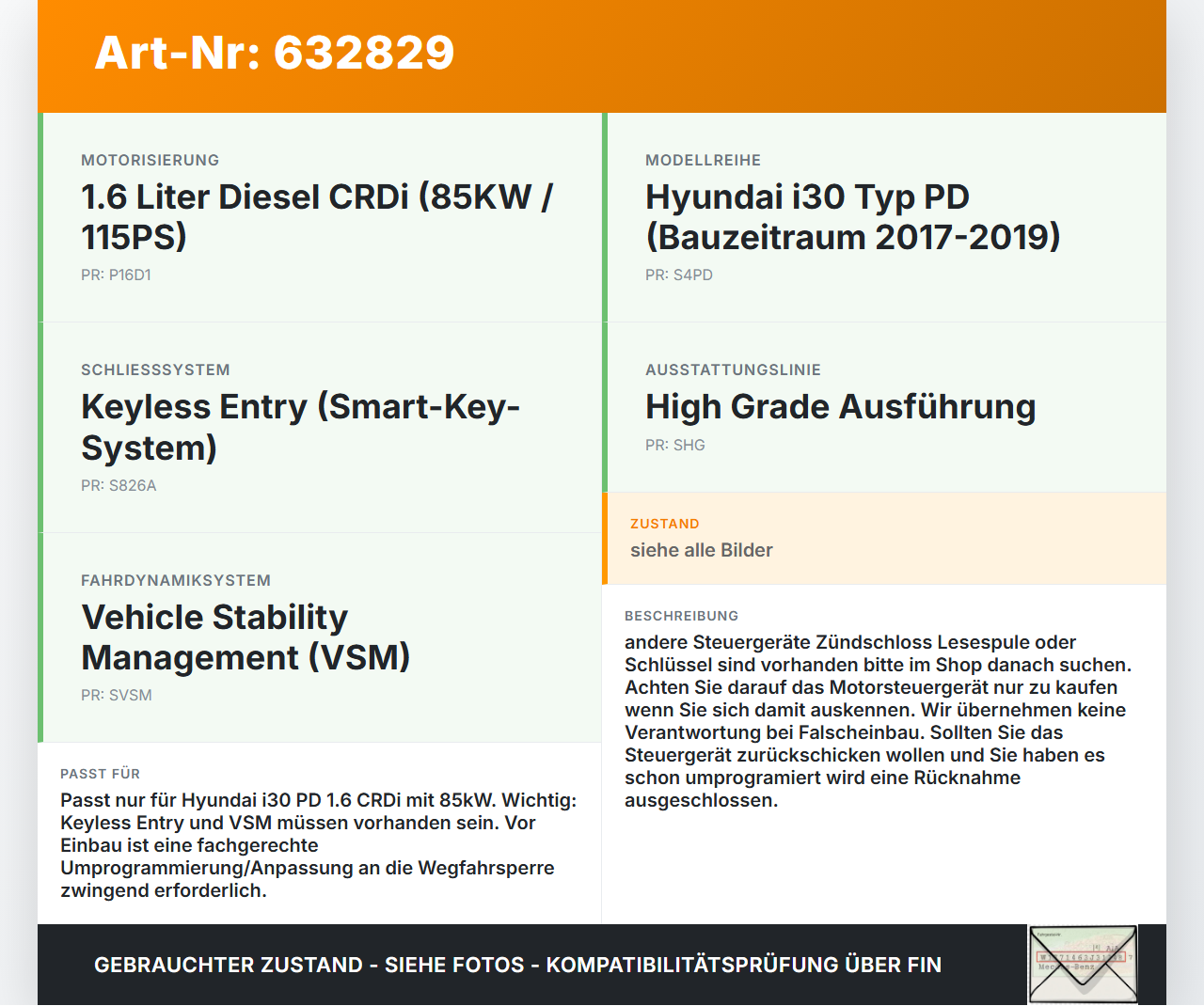 Hyundai I30 PD 17-19 CRDI 1,6 85KW Steuergerät ECU für Motor Motorsteuergerät Hyundai I30 PD 17-19 15.12.2016... Vorschau 3