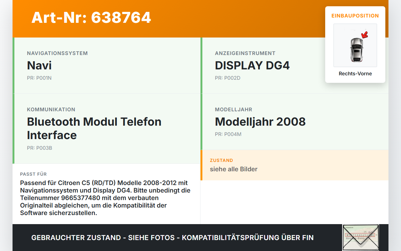 Citroen C5 RD TD 08-12 Steuergerät SG Bluetooth Modul Telefon Interface Rechts Vorne Citroen C5 RD TD 08-12... Vorschau 3