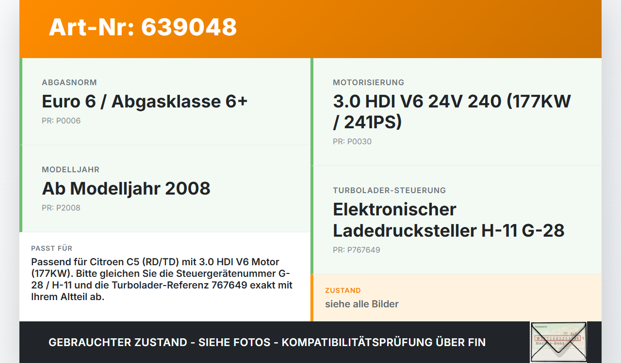 Citroen C5 RD TD 08-12 HDI  3,0 177KW Druckregler Turbolader H-11 G-28 Citroen C5 RD TD 08-12 25.01.2010 6NW009550... Vorschau 3
