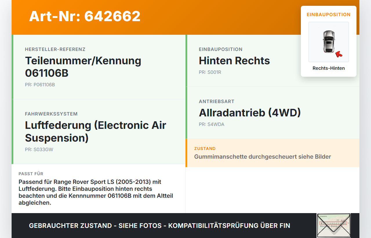 Range Rover Sport LS 05-13 Stossdämpfer Federbein Hinten Rechts Range Rover Sport LS 05-13 10.05.2007 RPD500850... Vorschau 3