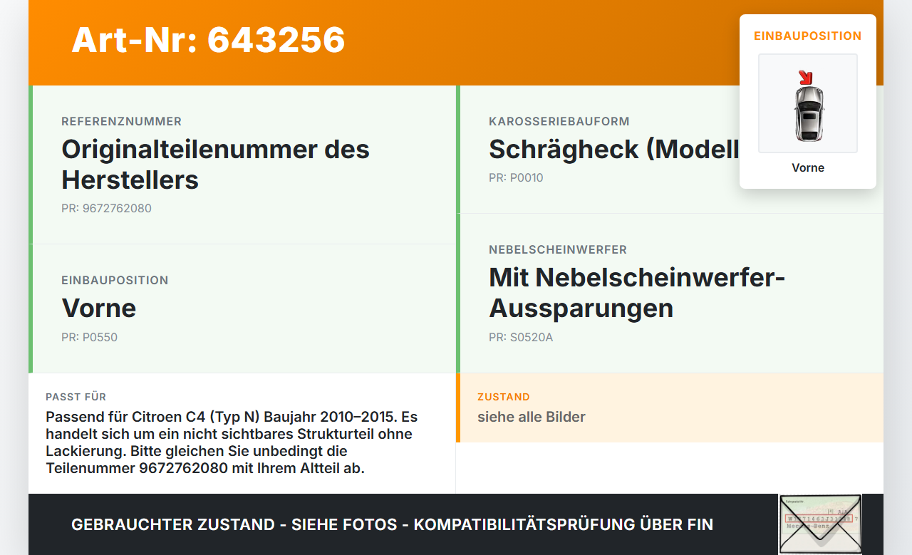 Citroen C4 N 10-15 Stoßstangenträger Stoßfängerträger Querträger Vorne Citroen C4 N 10-15 11.03.2011 9672762080... Vorschau 3