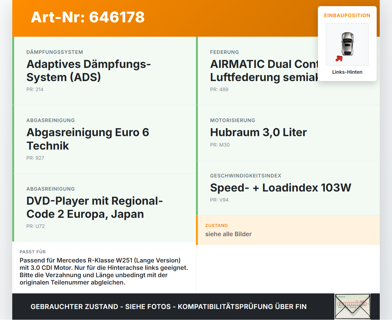 Mercedes W251 R350 Lang CDI 3,0 155KW Antriebswelle Gelenkwelle Hinten Links Mercedes W251 R350 26.2.2010... Vorschau 3