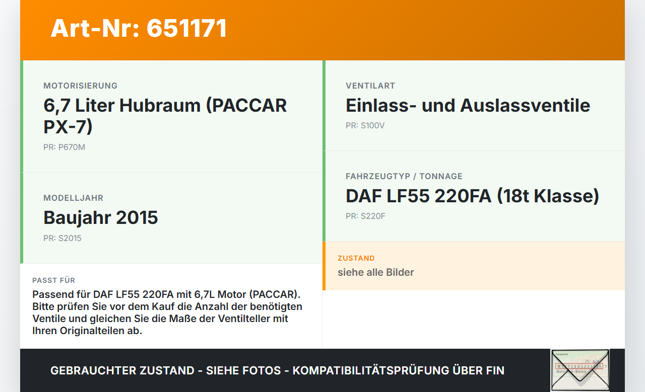 DAF LF55 220FA 2015 6,7 161KW PX-7 Ventil Ventilteller Einlass- und Auslassventile DAF LF55 220FA 2015 24.03.2015... Vorschau 3