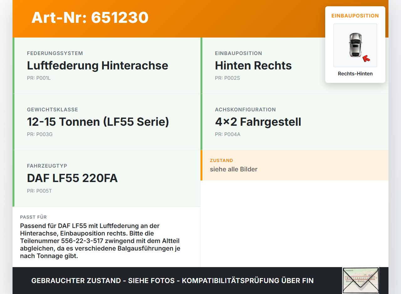 DAF LF55 220FA 2015 L1EN2 Feder Federbalg Luftfeder Hinten Rechts Pos.3 DAF LF55 220FA 2015 24.03.2015 556-22-3-517... Vorschau 3