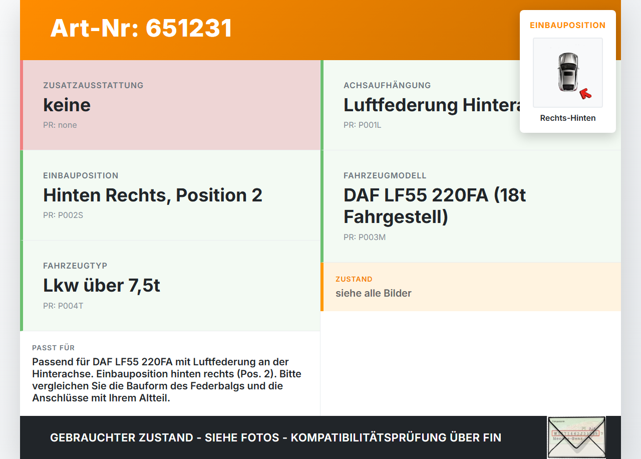DAF LF55 220FA 2015 L1EN2 Feder Federbalg Luftfeder Hinten Rechts Pos.2 DAF LF55 220FA 2015 24.03.2015 gebraucht Vorschau 3