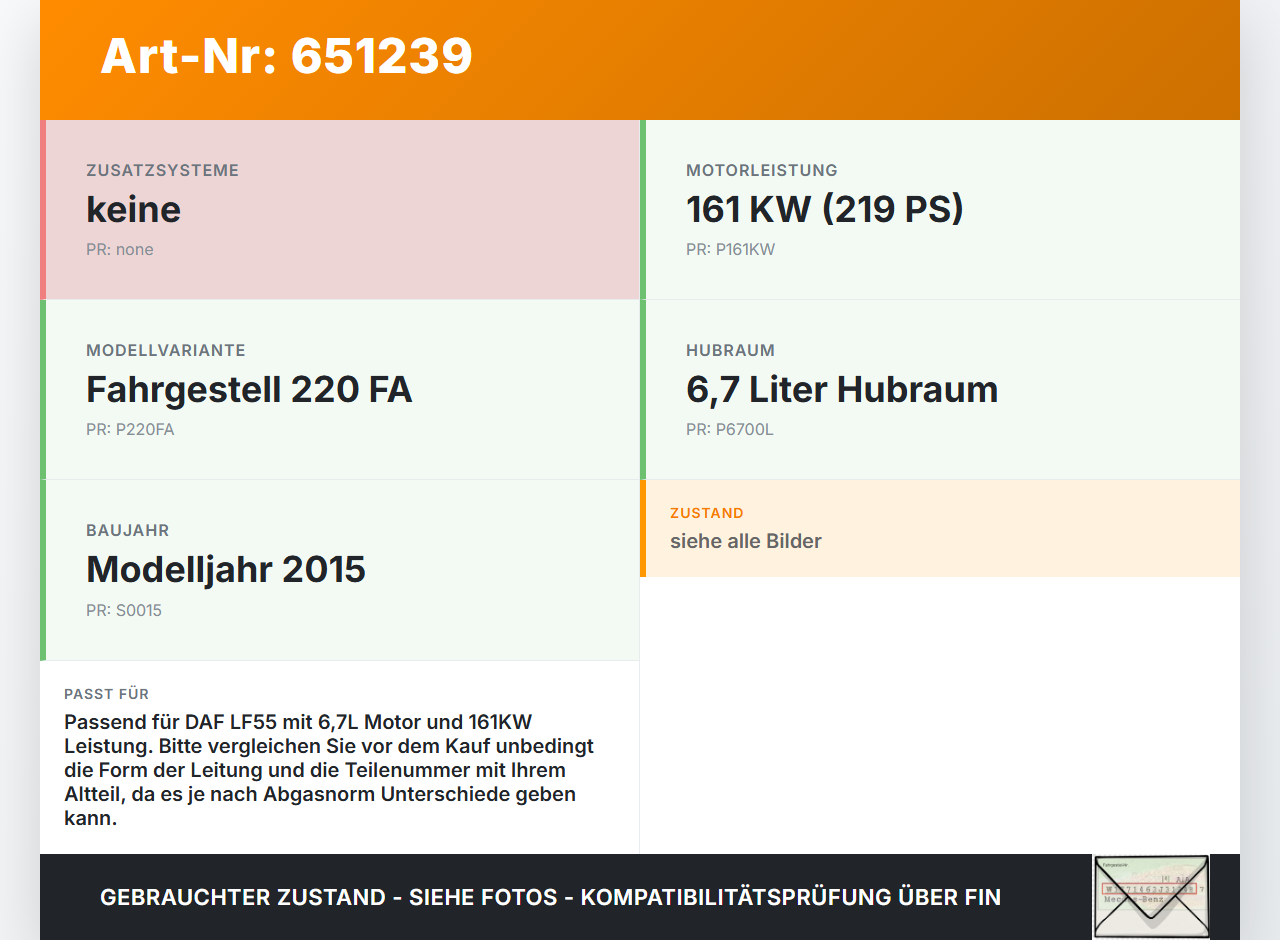 DAF LF55 220FA 2015 6,7 161KW Hochdruck Leitung Kraftstoffleitung DAF LF55 220FA 2015 24.03.2015 gebraucht Vorschau 3