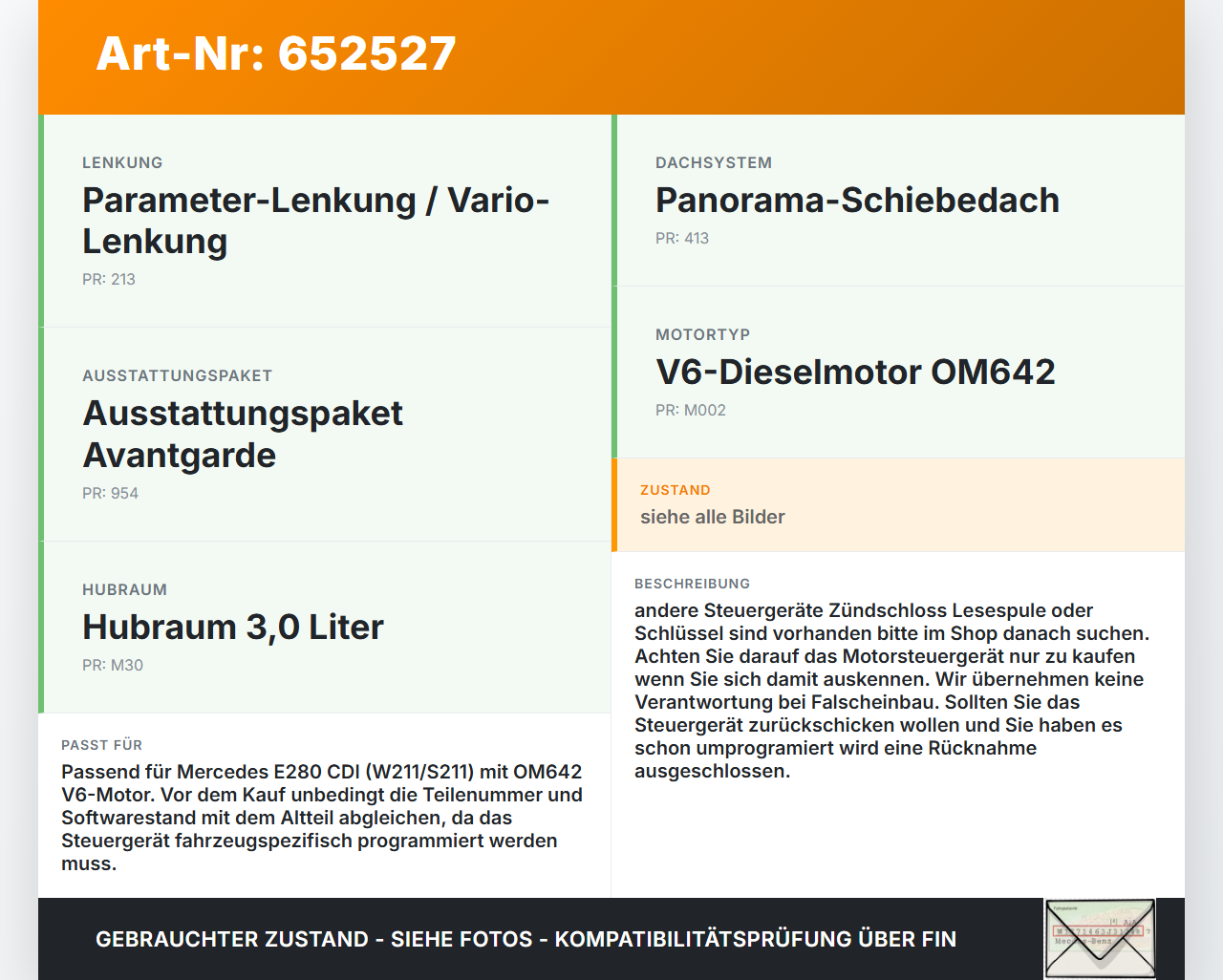 Mercedes S211 W211 E280 02-06 CDI 3,0 140KW Motor Steuergerät ECU Motorsteuergerät Mercedes S211 W211 E280 02-06... Vorschau 3