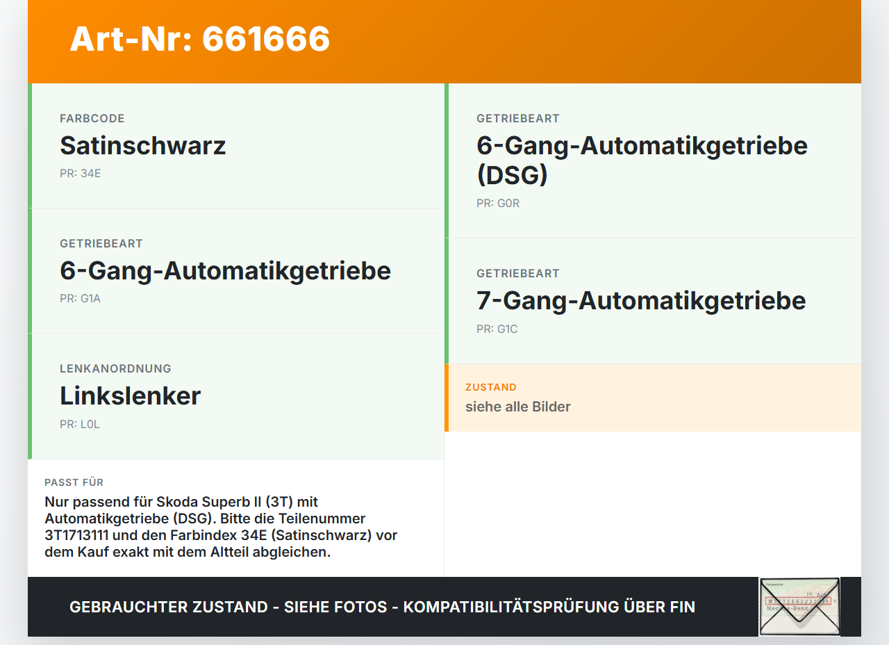 Skoda Superb II 3T Ganganzeige für Schaltkulisse Skoda Superb II 3T 30.06.2008 3T1713111 3T171311134E gebraucht Vorschau 3