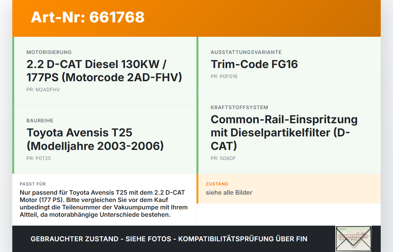 Toyota Avensis T25 03-06 2.2 D-CAT 130KW 2ADFHV Unterdruckpumpe Vakuumpumpe Toyota Avensis T25 03-06 18.10.2005... Vorschau 3
