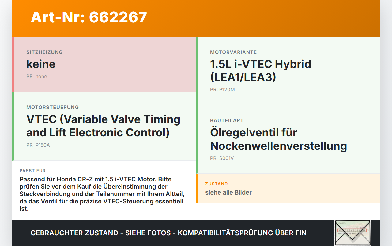 Honda CR-Z ZF1 10-13 1,5 84KW LEA1 Nockenwellenverstellung Ölregelventil Verstellung für Nockenwelle Honda CR-Z ZF1... Vorschau 3