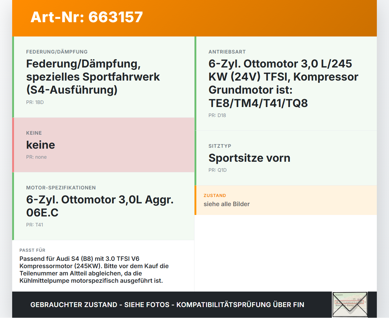 Audi A4 8K B8 S4 07-11 3,0 TFSI 245KW Wasserpumpe Kühlmittelpumpe Audi A4 8K B8 S4 07-11 18.03.2011 gebraucht Vorschau 3