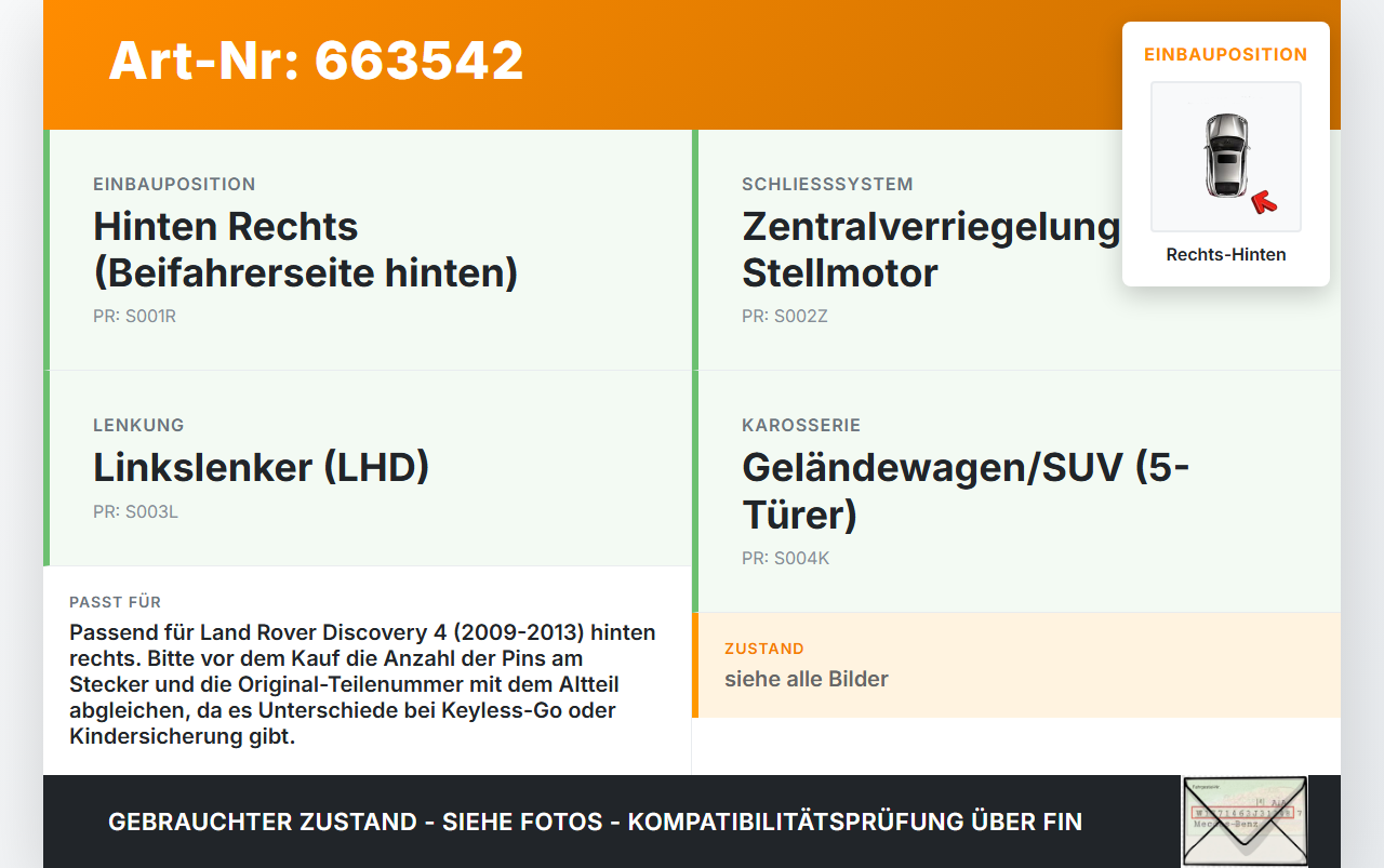 Land Rover Discovery 4 IV 09-13 Türschloss m. ZV Stellmotor Rechts Hinten Land Rover Discovery 4 IV 09-13... Vorschau 3