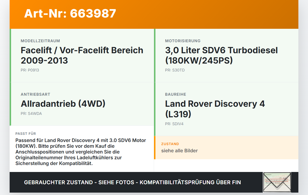 Land Rover Discovery 4 IV 09-13 SDV6 3,0TD 180KW Ladeluftkühler Kühler Land Rover Discovery 4 IV 09-13 30.03.2010... Vorschau 3