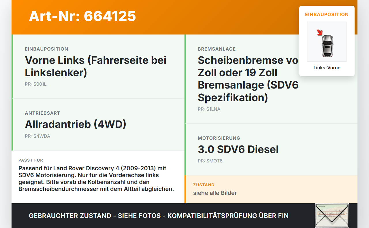 Land Rover Discovery 4 IV 09-13 SDV6 3,0TD 180KW Bremssattel Bremszange Vorne Links Land Rover Discovery 4 IV 09-13... Vorschau 3