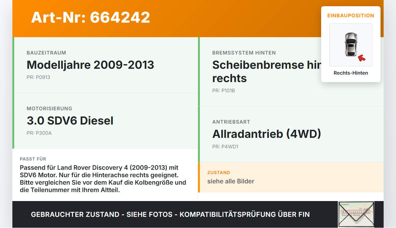 Land Rover Discovery 4 IV 09-13 SDV6 3,0TD 180KW Bremssattel Bremszange Hinten Rechts Land Rover Discovery 4 IV... Vorschau 3