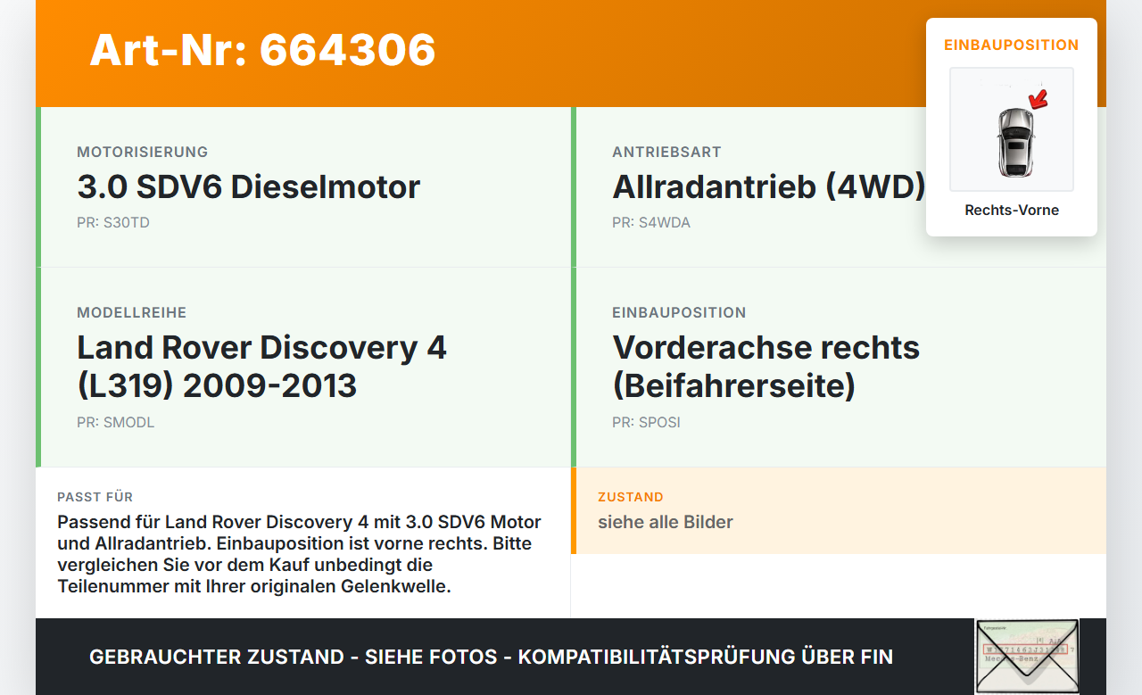 Land Rover Discovery 4 IV 09-13 SDV6 3,0TD 180KW Autom 4WD Antriebswelle Gelenkwelle Rechts Vorne Land Rover... Vorschau 3