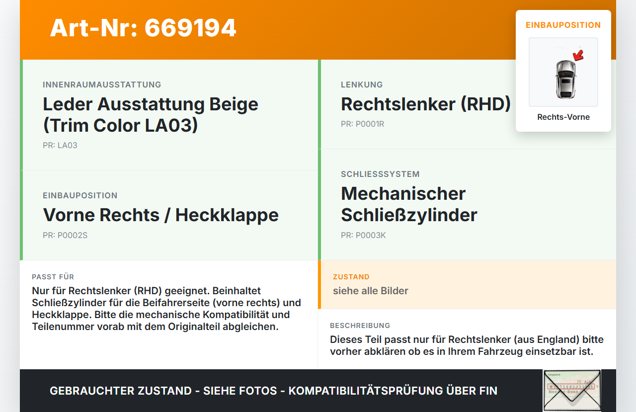 Lexus GS 450h GWS 06-11  RHD Türschloss Schließzylinder für Tür Rechts Vorne Heckklappe Lexus GS 450h GWS 06-11... Vorschau 3