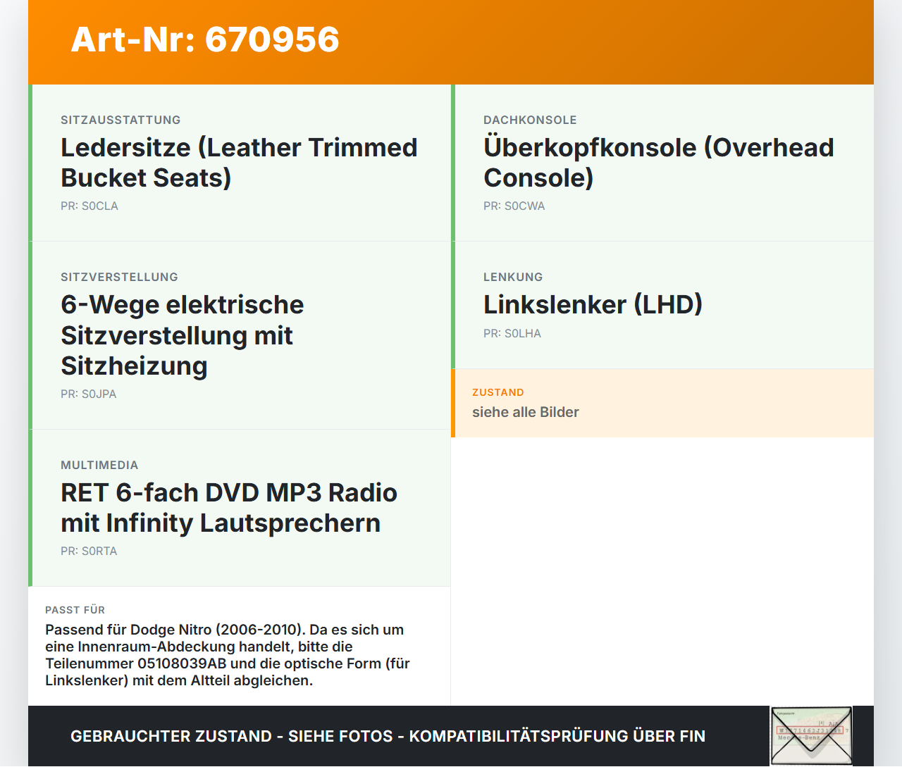 Dodge Nitro 06-10 Verkleidung Airbagabdeckung Dodge Nitro 06-10 01.06.2008 30380155 30373202 05108039AB P05108039AB... Vorschau 3