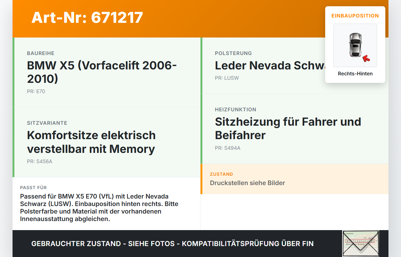 BMW X5 35d E70 06-10 Seitenpolster Rechts für Rücksitzbank Hinten BMW X5 35d E70 06-10 13.08.2007 gebraucht Vorschau 3