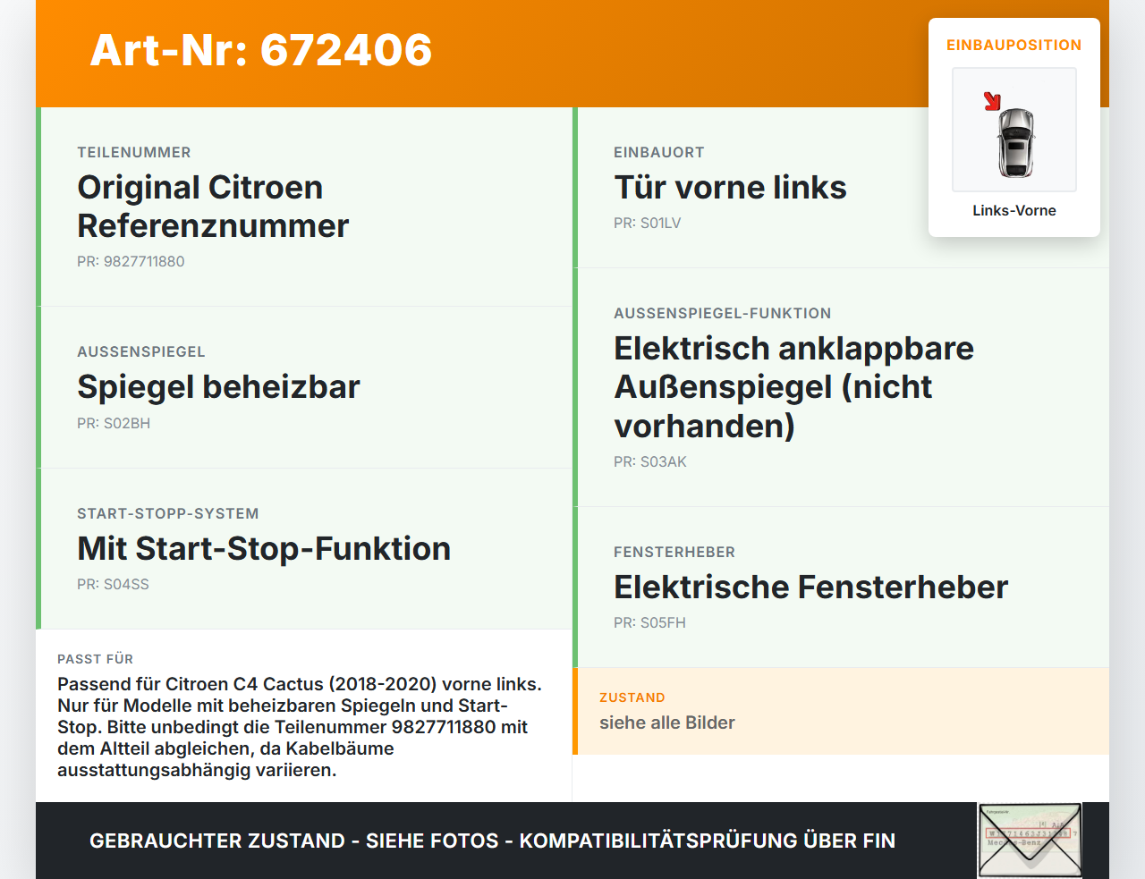 Citroen C4 Cactus 18-20 Kabelbaum Tür und Fensterheber Links Vorne Citroen C4 Cactus 18-20 15.11.2018 9827711880... Vorschau 3