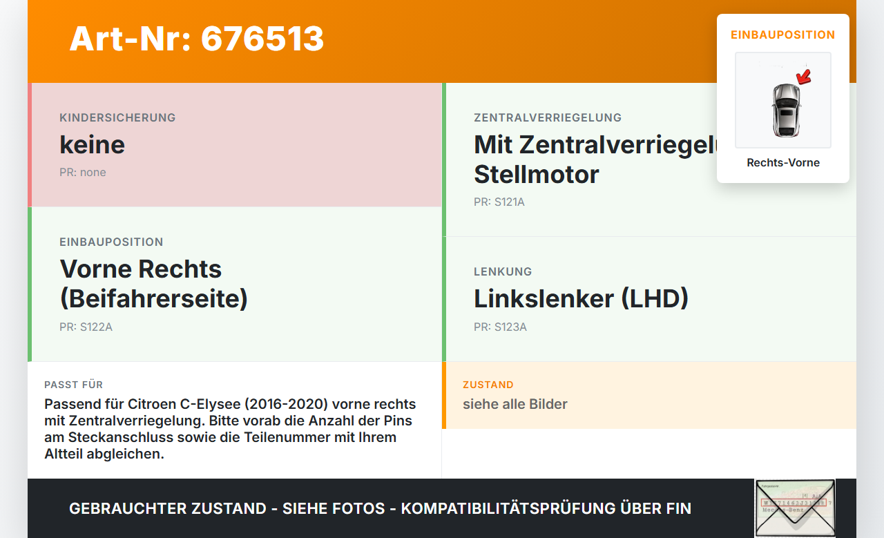 Citroen C-Elysee 16-20 Türschloss m. ZV Stellmotor Rechts Vorne Citroen C-Elysee 16-20 28.04.2017 16943326 190271... Vorschau 3