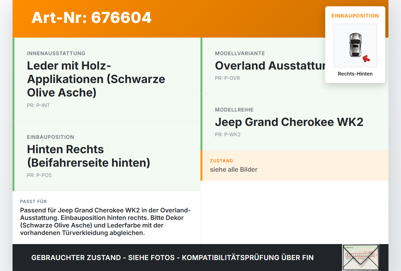 Jeep Grand Cherokee WK2 10-13 Handgriff Haltegriff Armablage Rechts Hinten für Türverkleidung Jeep Grand Cherokee... Vorschau 3