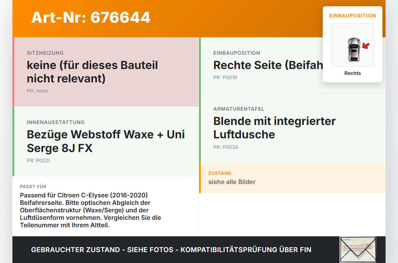 Citroen C-Elysee 16-20 Blende für Armaturenbrett Abdeckung mit Luftdusche Rechts Citroen C-Elysee 16-20 28.04.2017... Vorschau 3