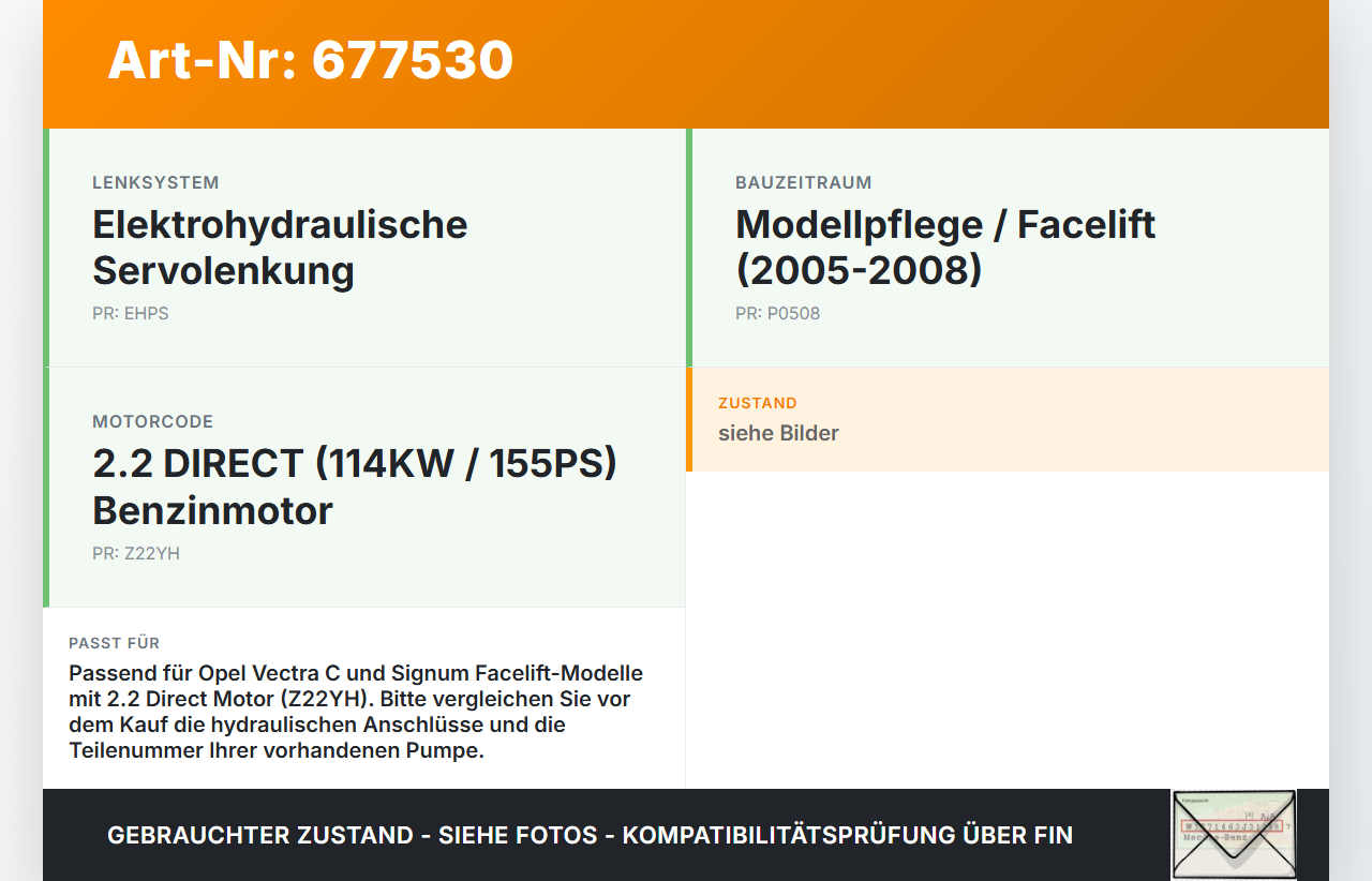 Opel Signum Vectra 05-08 2,2 114KW Servopumpe Hydraulikpumpe für Lenkung Opel Signum Vectra 05-08 24.08.2005 gebraucht Vorschau 3
