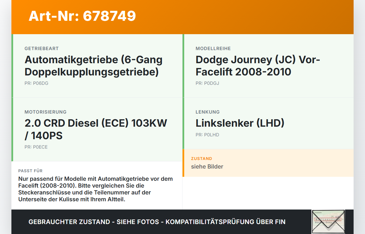Dodge Journey JC 08-10 CRD 2,0 103KW Autom Schaltkulisse Schalthebel Dodge Journey JC 08-10 30.06.2008 04766443AB... Vorschau 3