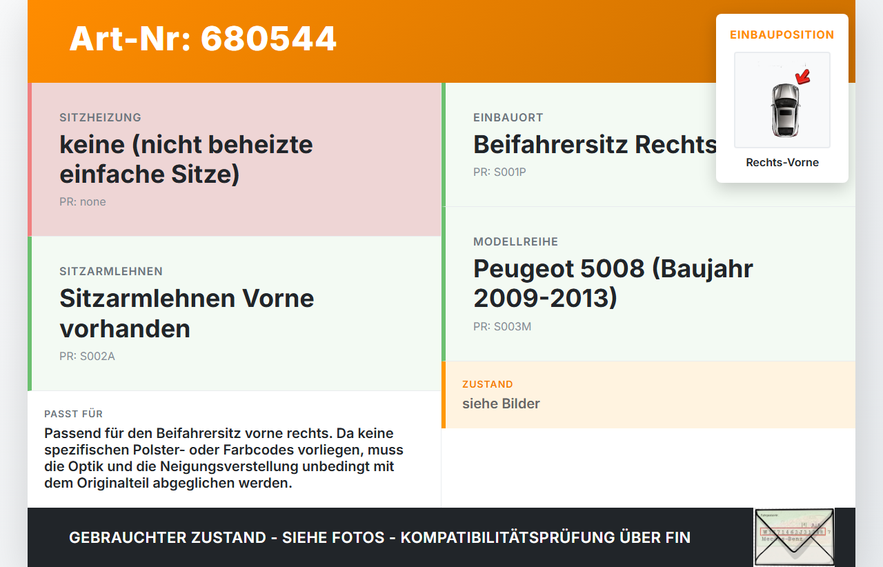Peugeot 5008 09-13 Kopfstütze für Beifahrer Sitz Rechts Vorne Peugeot 5008 09-13 22.09.2010 gebraucht Vorschau 3