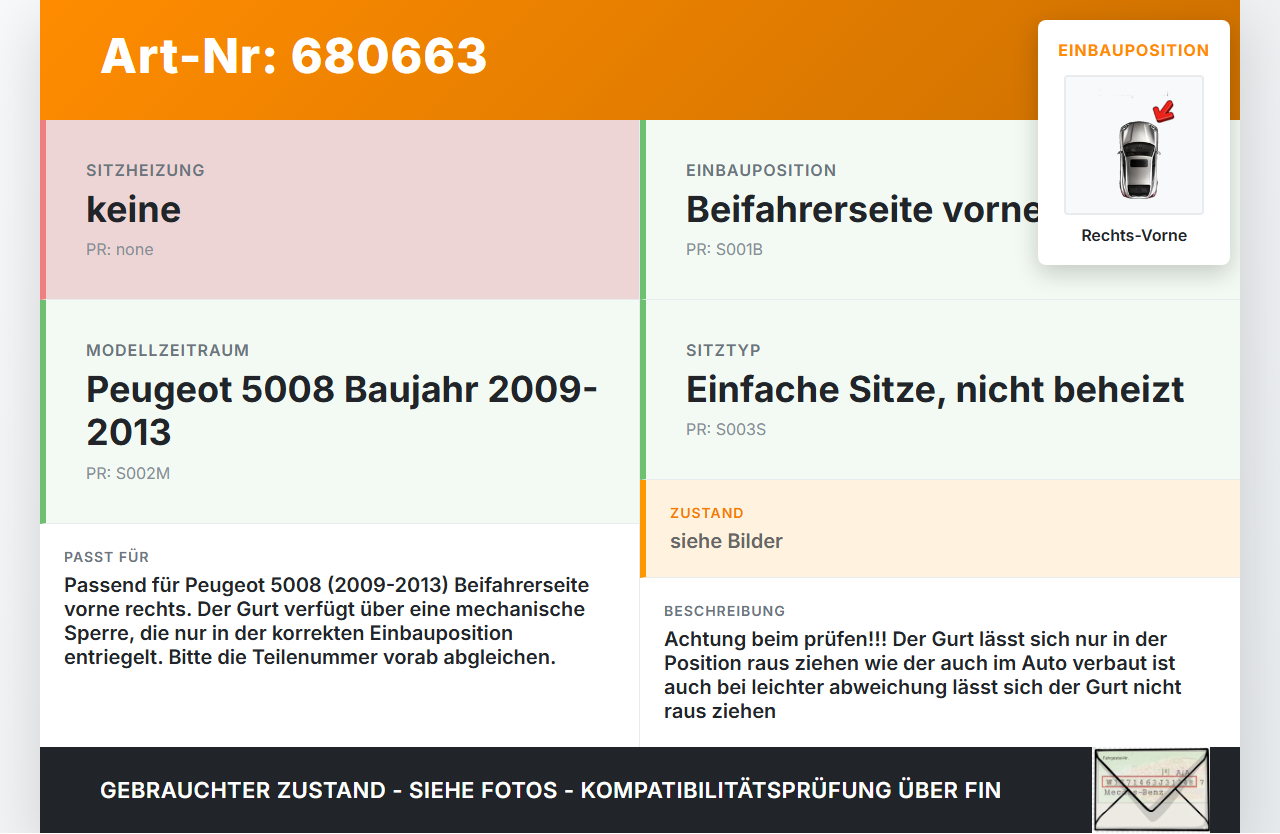 Peugeot 5008 09-13 Gurt Sicherheitsgurt Gurtstraffer für Beifahrer Rechts Vorne Peugeot 5008 09-13 22.09.2010... Vorschau 3