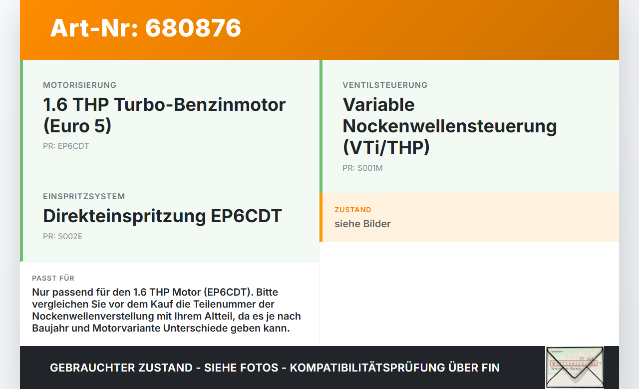 Peugeot 5008 09-13 THP 1,6 115KW 5F02 Nockenwellenverstellung Verstellung für Nockenwelle Peugeot 5008 09-13... Vorschau 3