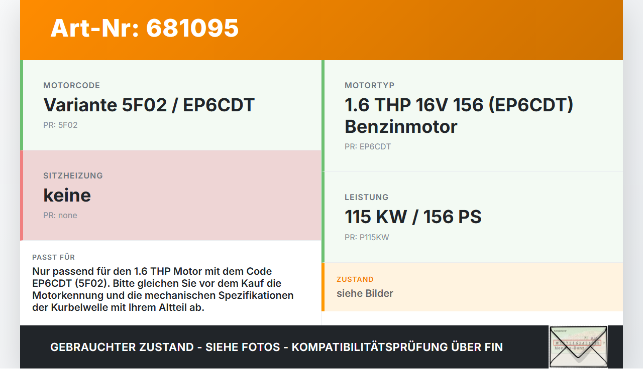 Peugeot 5008 09-13 THP 1,6 115KW 5F02 Kurbelwelle Peugeot 5008 09-13 22.09.2010 gebraucht Vorschau 3