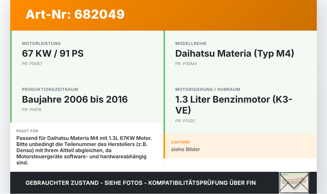 Daihatsu Coo Materia M4 06-16 1,3 67KW Steuergerät Motorsteuergerät Daihatsu Coo Materia M4 06-16 25.06.2008... Vorschau 3
