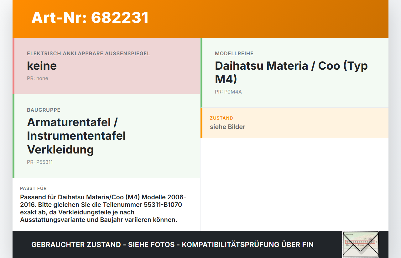 Daihatsu Coo Materia M4 06-16 Verkleidung Airbagabdeckung Daihatsu Coo Materia M4 06-16 25.06.2008 55311-B1070 gebraucht Vorschau 3