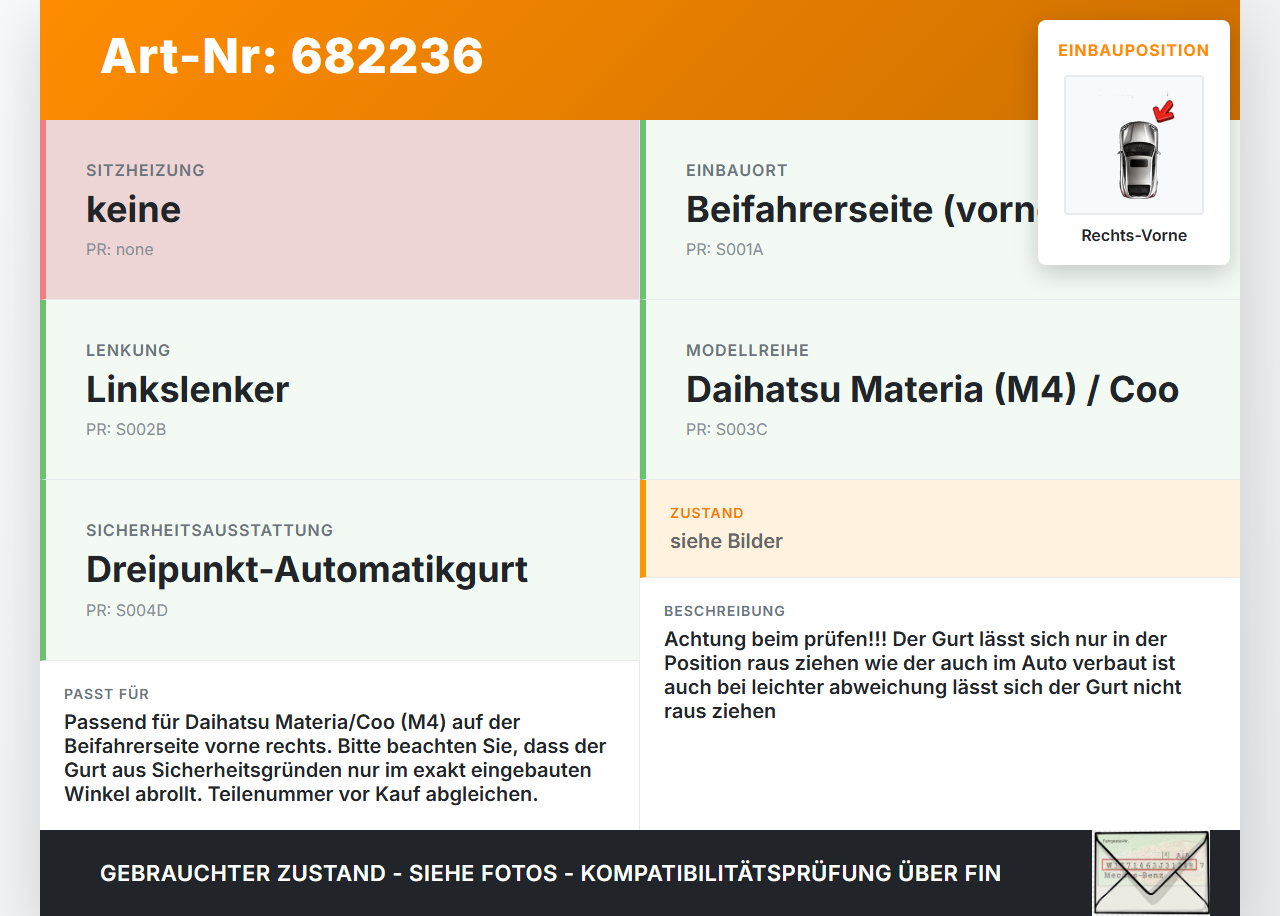 Daihatsu Coo Materia M4 06-16 Gurt Sicherheitsgurt Gurtstraffer für Beifahrer Rechts Vorne Daihatsu Coo Materia M4... Vorschau 3
