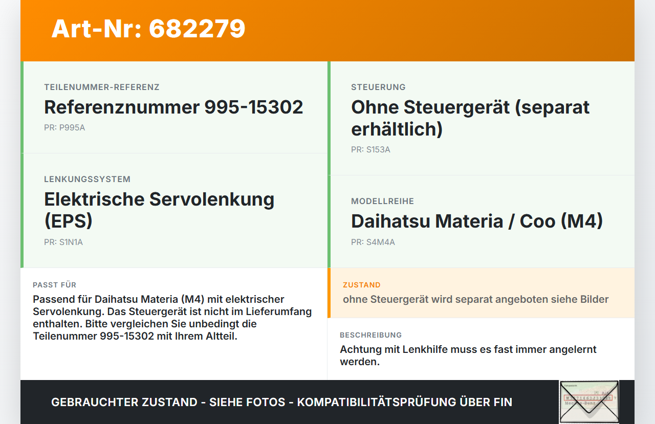 Daihatsu Coo Materia M4 06-16 Lenkhilfe elektr. an Lenksäule Daihatsu Coo Materia M4 06-16 25.06.2008 160800-0473... Vorschau 3