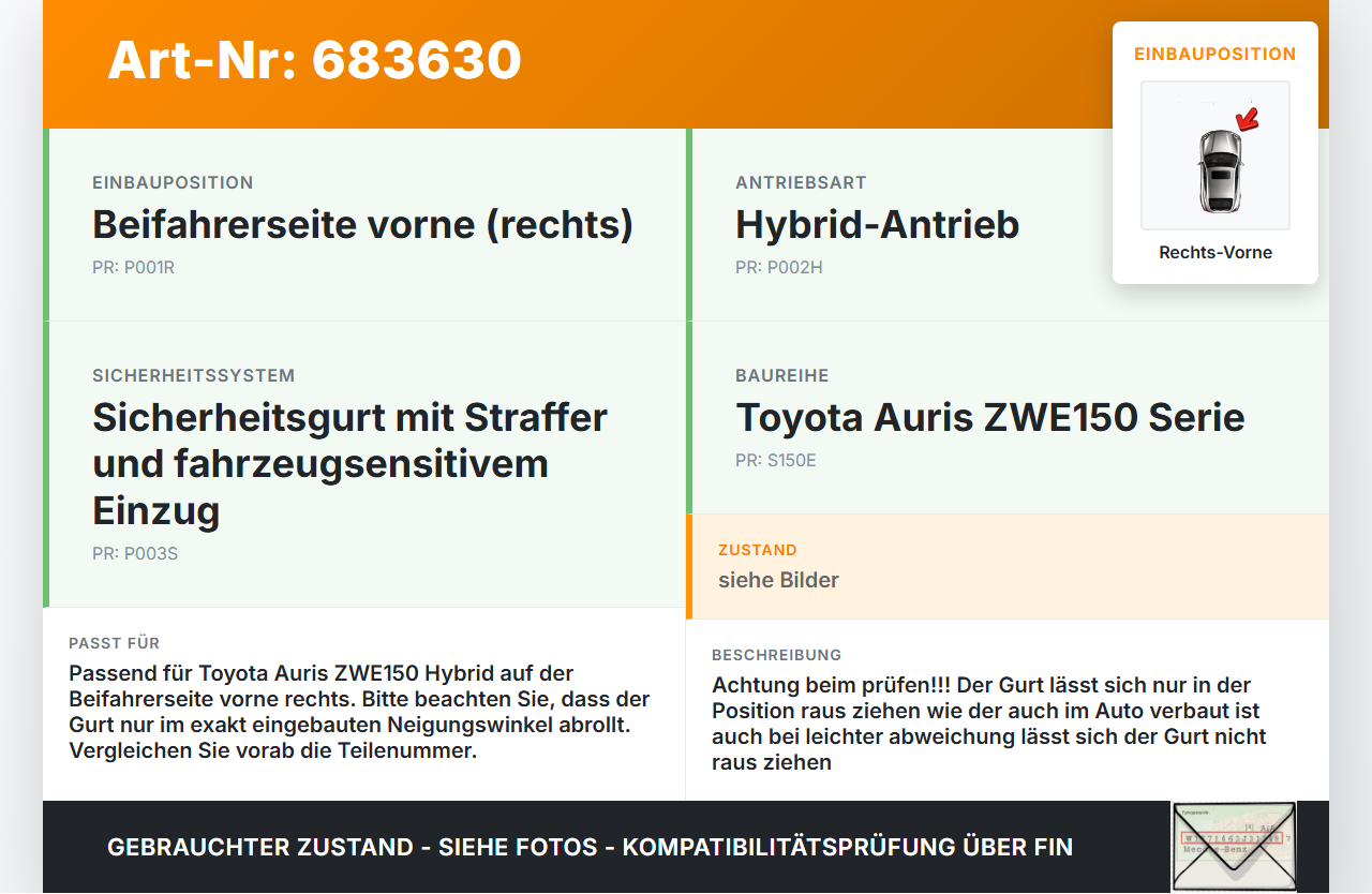 Toyota Auris ZW E150 10-12 5T Gurt Sicherheitsgurt Gurtstraffer für Beifahrer Rechts Vorne Toyota Auris ZW E150... Vorschau 3