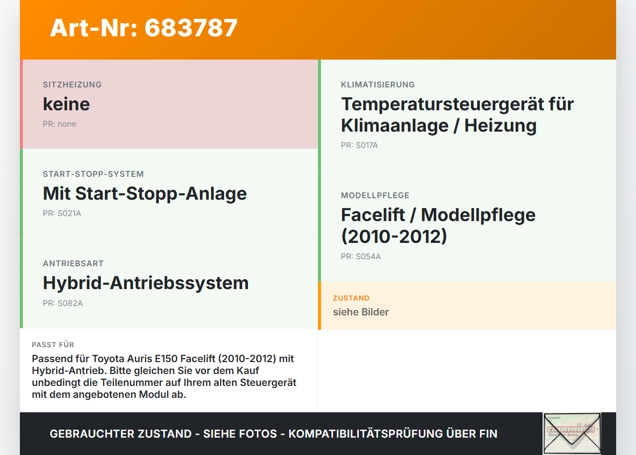 Toyota Auris ZW E150 10-12 Steuergerät ECU Modul SG Temperatursteuergerät Toyota Auris ZW E150 10-12 21.09.2012... Vorschau 3